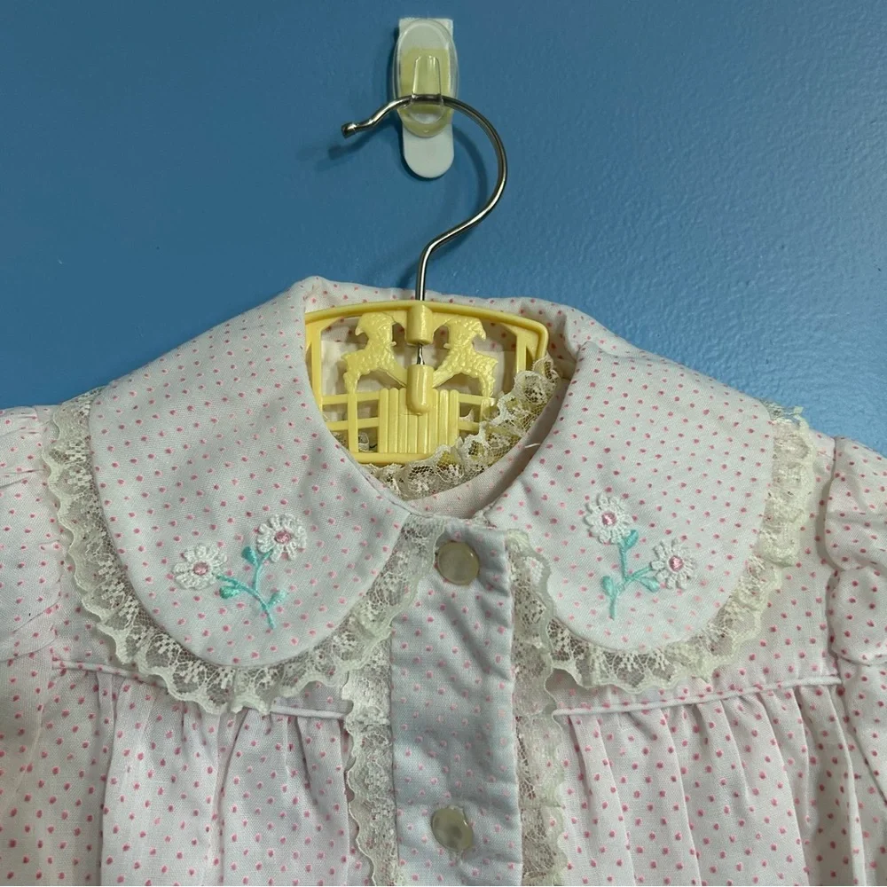 Vintage 70s 80s Tiny Tots Originals 3 piece set pink coat dress bonnet toddler